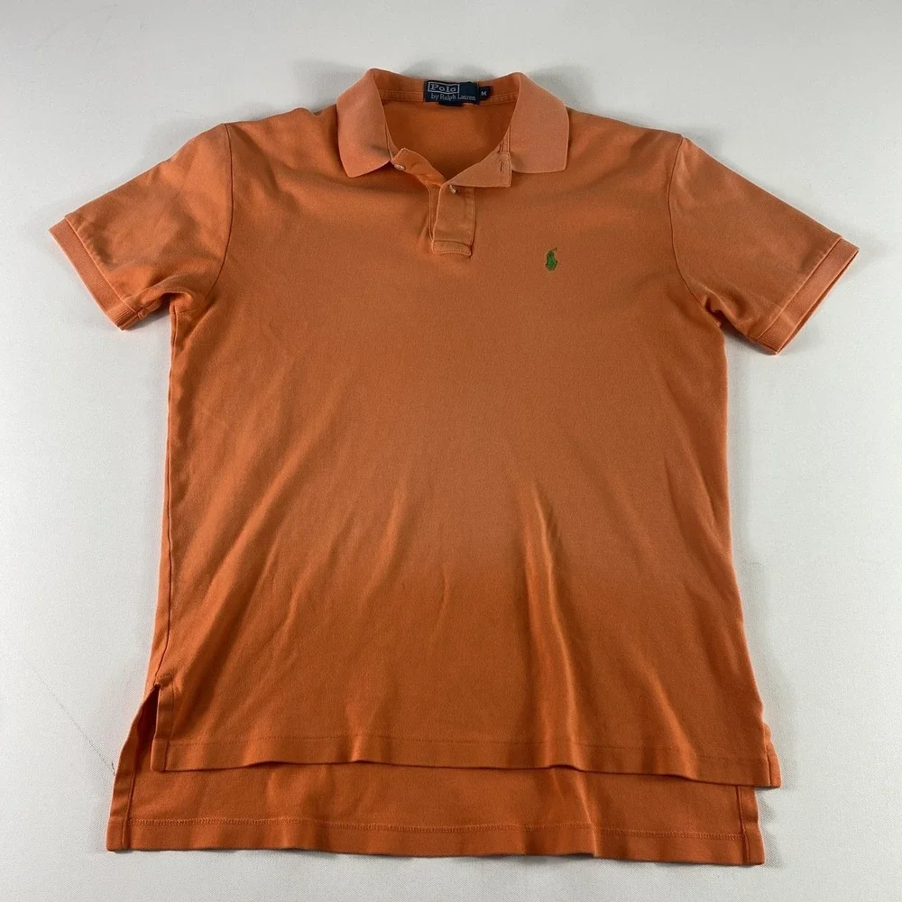 Ralph‎ Lauren Polo Shirt Mens Medium Orange Faded Classic Fit Short Sleeve
